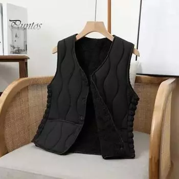 Зимний женский многослойный жилет, пальто, тонкий, с застежкой на пуговицы, с круглым вырезом, без рукавов, однотонный, ветрозащитный, сохраняющий тепло, уличный пуховик M фиолетовый