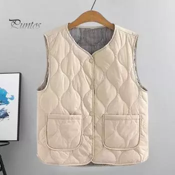 Зимний женский многослойный жилет с сумкой для хранения, тонкий, с подкладкой, застежка на кнопки, V-образный вырез, без рукавов, однотонный, ветрозащитный, сохраняющий тепло, для улицы, пух 2XL чёрный