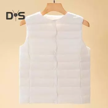 Зимний женский многослойный жилет с сумкой для хранения, тонкий, с застежкой на пуговицы, с круглым вырезом, без рукавов, однотонный, ветрозащитный, сохраняющий тепло, для отдыха на природе, пух 2XL белый