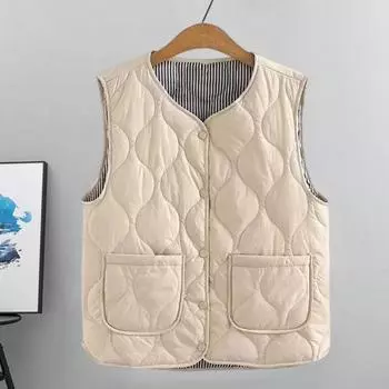 Зимний женский многослойный жилет с сумкой для хранения, тонкий, с подкладкой, застежка на кнопки, V-образный вырез, без рукавов, ветрозащитный, сохраняющий тепло, уличный пуховик 2XL чёрный