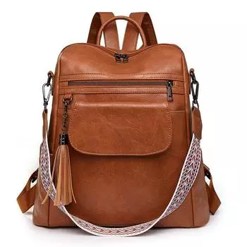 Зимний женский повседневный рюкзак из искусственной кожи, школьный рюкзак для девочек-подростков, дорожный рюкзак, винтажная мода, сумки через плечо с кисточками чёрный