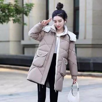 Зимний женский пуховик 2023 года, новая модная и утягивающая стильная толстая и теплая куртка средней длины L чёрный