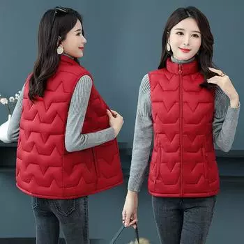 Зимний женский пуховый хлопковый жилет с воротником-стойкой, хлопковый жилет, короткий жилет XXL темно-красного