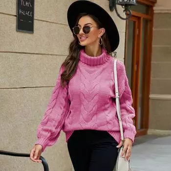 Зимний женский пуловер, вязаный свитер, водолазка большого размера, теплый крученый свитер S белый