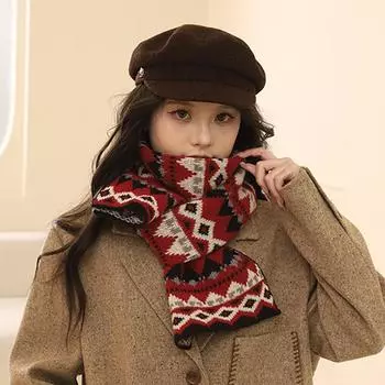 Зимний женский ярмарка Island новогодний рождественский красный шарф ретро универсальный теплый толстый вязаный милый шейный платок 180*25 бежевый