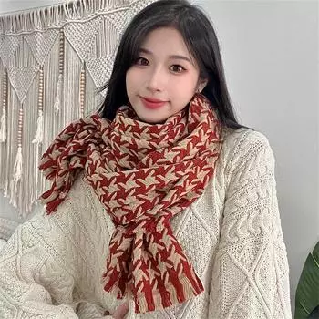 Зимний женский шарф с имитацией кашемира двойного назначения, осенний теплый шарф ручной работы с рисунком «гусиная лапка» CN024