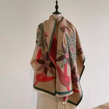 Зимний женский шарф с принтом, цветочные кашемировые шали и палантины, теплый толстый платок, женское одеяло Bufanda
