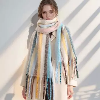Зимний женский шарф Теплые цвета Атмосфера Радуга Пальто Полосатая шаль Утолщенный шейный платок Элегантные шарфы Аксессуары 200-42cm