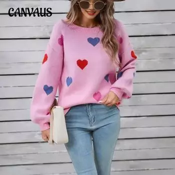 Зимний женский свитер больших размеров Love Valentine s Day Crewneck Pullover Heart Sweater S белый