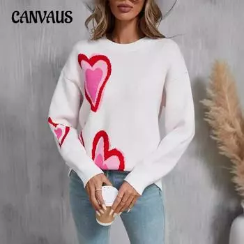 Зимний женский свитер ко Дню святого Валентина Love Peach Sweater Knitwear S белый
