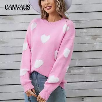 Зимний женский свитер Love Valentine s Day Pullover Large Peach Heart Color Clash Sweater S белый/красный