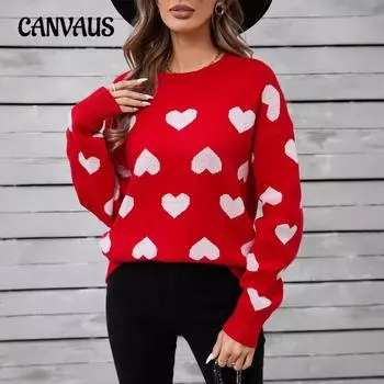 Зимний женский свитер Love Valentine s Day Pullover Large Peach Heart Color Clash Sweater S розы красного