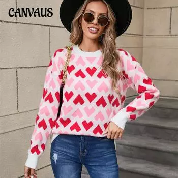 Зимний женский свитер Love Valentine s Day Pullover Peach Heart Color Clash Sweater S чёрный