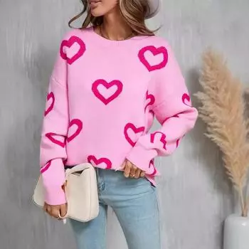 Зимний женский свитер Love Valentine s Day Pullover Heart Color Clash Sweater S белый