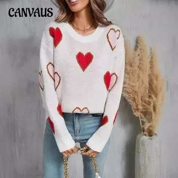 Зимний женский свитер Love Valentine s Day Pullover Heart Color Clash Sweater S белый