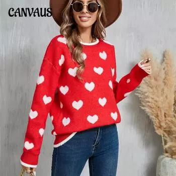 Зимний женский свитер Love Valentine s Day Pullover Heart Color Clash Sweater S белый