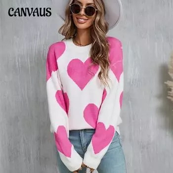 Зимний женский свитер Love Valentine s Day Pullover Large Peach Heart Color Clash Sweater S белый