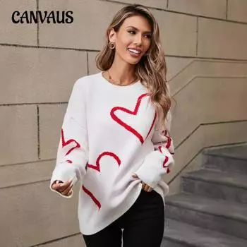 Зимний женский свитер Love Valentine s Day Pullover Large Peach Heart Color Clash Sweater S белый