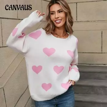 Зимний женский свитер Love Valentine s Day Pullover Heart Color Clash Sweater S белый