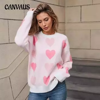 Зимний женский свитер Love Valentine s Day Pullover Large Peach Heart Color Clash Sweater S белый