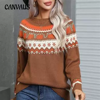 Зимний женский свитер на Хэллоуин, праздничный свитер с круглым вырезом больших размеров S зелёный