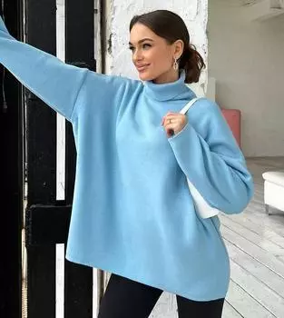 Зимний женский свитер оверсайз, водолазка, черный с длинным рукавом, осенний белый пуловер, винтажный мягкий теплый вязаный свитер для женщин One Size синий