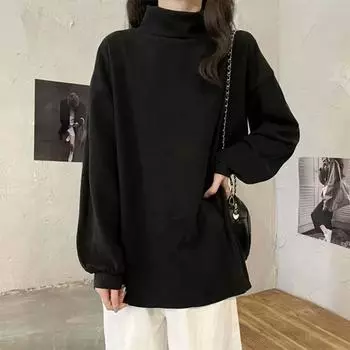 Зимний женский свитер оверсайз, водолазка, черный с длинным рукавом, осенний белый пуловер, винтажный мягкий теплый вязаный свитер для женщин S чёрный