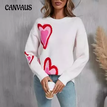 Зимний женский свитер, пуловер с длинным рукавом ко Дню святого Валентина, персиковый свитер большого размера, трикотаж S белый