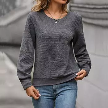 Зимний женский свитер с круглым вырезом, теплый пуловер, элегантный топ для поездок на работу, свободный, повседневный, женский, ретро, однотонный S чёрный