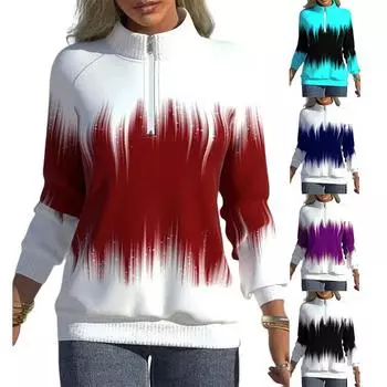 Зимний женский свитер с полуводолазкой градиентного цвета с застежкой-молнией и длинными рукавами XXXXXL чёрный