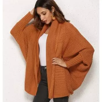 Зимний женский свитер вязаный кардиган свитер больших размеров One Size хаки