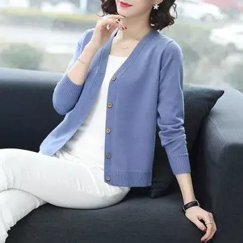 Зимний женский свободный кардиган с v-образным вырезом, свитер, топ с короткими пуговицами, дикий трикотаж, пальто, платье XL