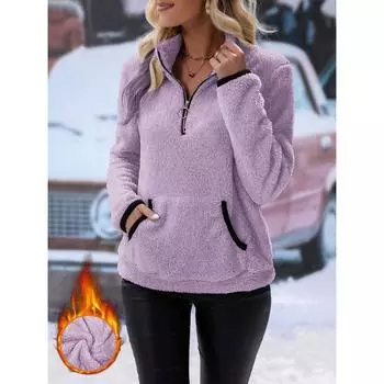 Зимний женский свободный повседневный пуловер с полумолнией, пуловеры с капюшоном из плюша и с длинными рукавами, женские толстовки и свитшоты S белый