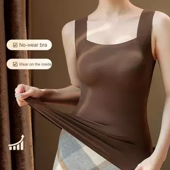 Зимний женский термобелье с встроенными нагрудными накладками, бесшовный бархат, быстрая фиксация температуры, эластичная внутренняя одежда без рукавов L чёрный