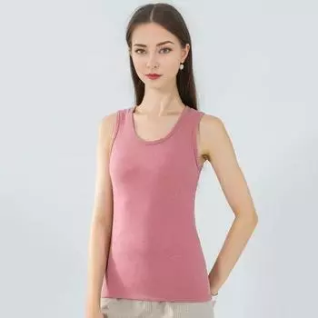 Зимний женский терможилет бесшовный бархатный с быстрой фиксацией температуры, круглый вырез, облегающий крой XL розовый