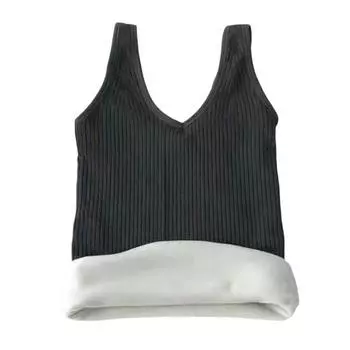 Зимний женский терможилет бесшовный толстый плюшевый быстро фиксирующийся на температуре V-образный вырез облегающий эластичный безрукавный внутренний костюм нижняя майка серый