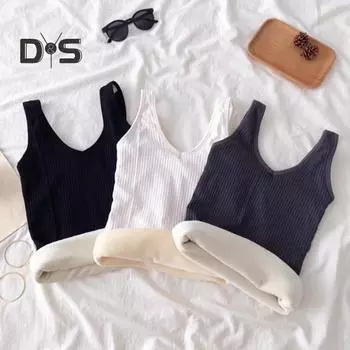 Зимний женский терможилет бесшовный толстый плюшевый быстро фиксирующийся на температуре V-образный вырез облегающий эластичный безрукавный внутренний костюм нижняя майка серый