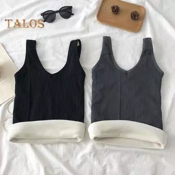 Зимний женский терможилет бесшовный толстый плюшевый быстро фиксирующийся на температуре V-образный вырез облегающий эластичный безрукавный внутренний костюм нижняя майка серый