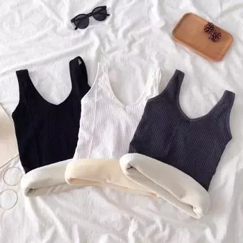 Зимний женский терможилет бесшовный толстый плюшевый быстро фиксирующийся на температуре V-образный вырез облегающий эластичный безрукавный внутренний костюм нижняя майка серый