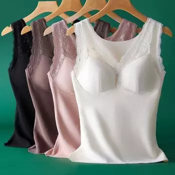 Зимний женский терможилет с нагрудными накладками, бесшовное кружево, быстрая фиксация температуры V L белый