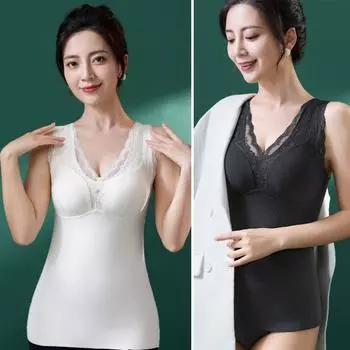 Зимний женский терможилет с нагрудными накладками, бесшовное кружево, быстрая фиксация температуры, V-образный вырез, облегающий эластичный безрукавный внутренний костюм, майка XXL белый