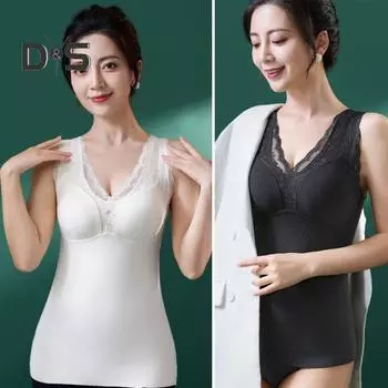 Зимний женский терможилет с нагрудными накладками, бесшовное кружево, быстрая фиксация температуры, V-образный вырез, облегающий эластичный безрукавный внутренний костюм, майка XL белый