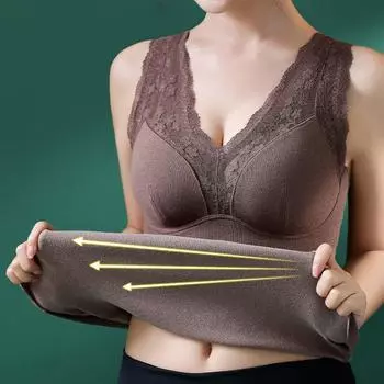 Зимний женский терможилет с нагрудными накладками, бесшовное кружево, быстрая фиксация температуры, V-образный вырез, облегающий эластичный внутренний жилет без рукавов L коричневый