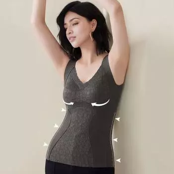 Зимний женский терможилет с нагрудными накладками, бесшовный кружевной V-образный вырез, быстрый L