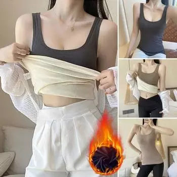 Зимний женский терможилет с нагрудными накладками, бесшовный, с бархатной подкладкой, с быстрой фиксацией температуры, облегающий, эластичный, без рукавов, внутренняя одежда абрикосовый