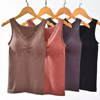 Зимний женский терможилет с нагрудными накладками, бесшовный кружевной V-образный вырез, быстрая фиксация температуры, согревающий, облегающий, эластичный, без рукавов, внутренняя одежда, нижняя майка серый