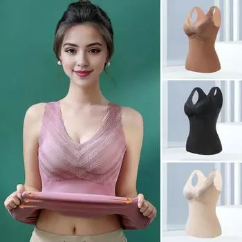 Зимний женский терможилет с нагрудными накладками бесшовный бархат быстрая фиксация температуры XL хаки