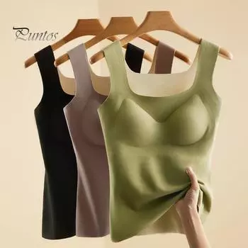 Зимний женский терможилет с нагрудными накладками, бесшовный бархатный, быстрая фиксация температуры, согревающий, квадратный вырез, облегающий, эластичный, без рукавов, внутренняя одежда M чёрный