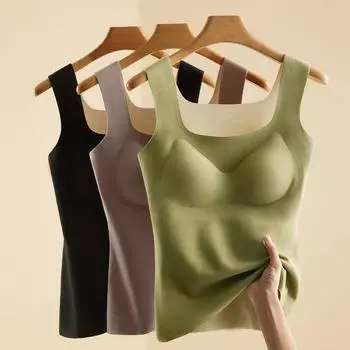 Зимний женский терможилет с нагрудными накладками, бесшовный бархатный, с быстрой фиксацией температуры, с квадратным вырезом, облегающий, эластичный, без рукавов, внутренняя одежда L абрикосовый