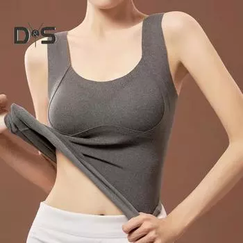 Зимний женский терможилет с нагрудными накладками, бесшовный бархатный, с быстрой фиксацией температуры, согревающий, облегающий, эластичный, без рукавов, внутренняя одежда, майка L бежевый